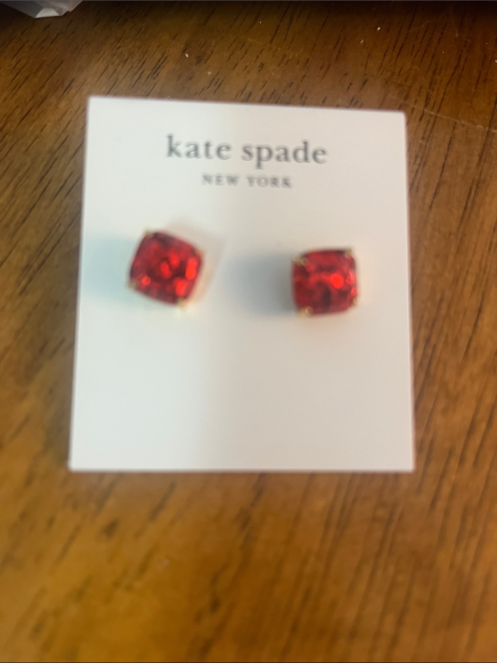 Kate Spade ♠️ Red Crystal Square Stud Earrings, NWT